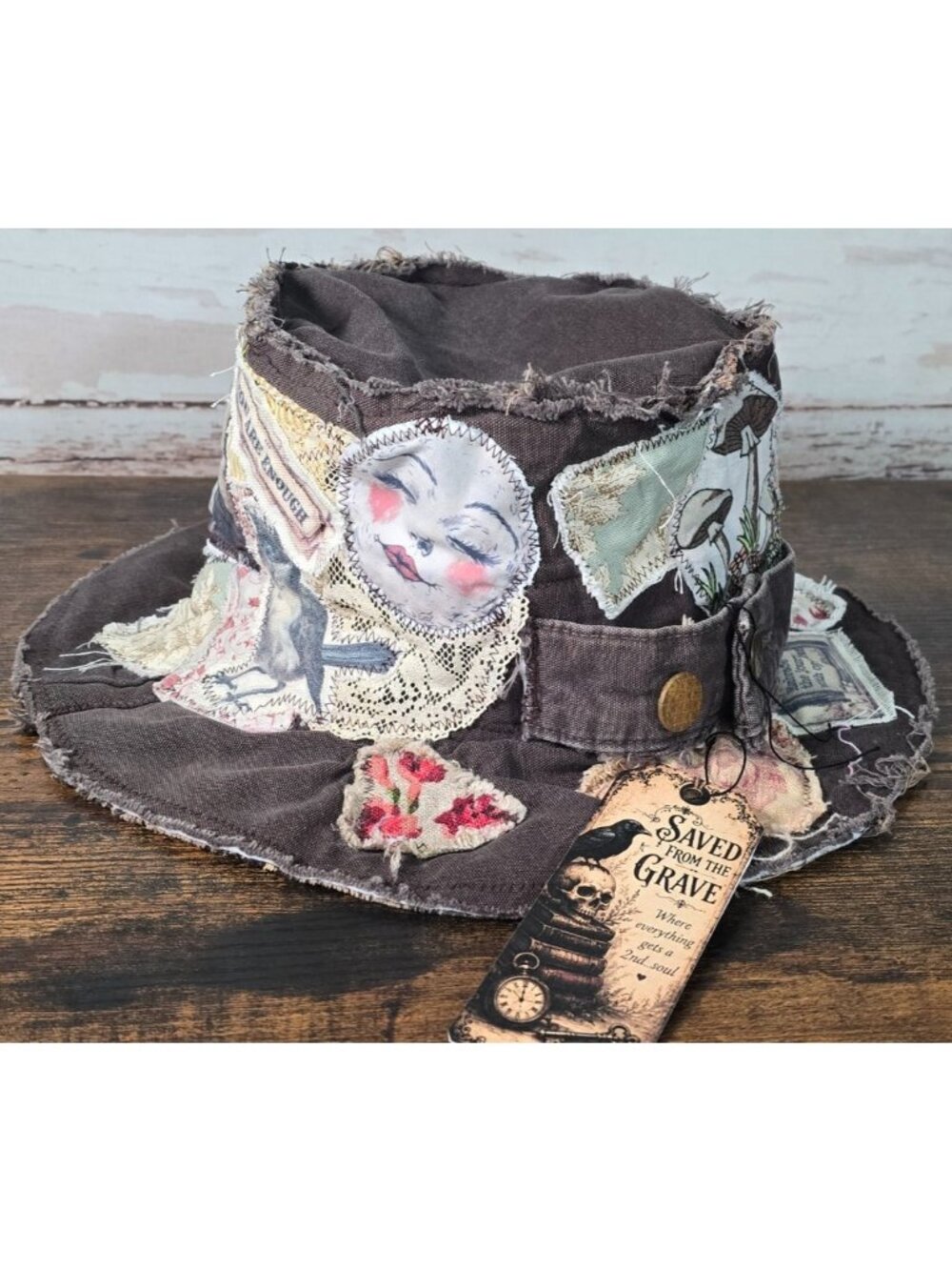 OOAK Magnolia Boho Top Hat Upcycle Floppy Cat Appliques Indie Art Adjustable M-L